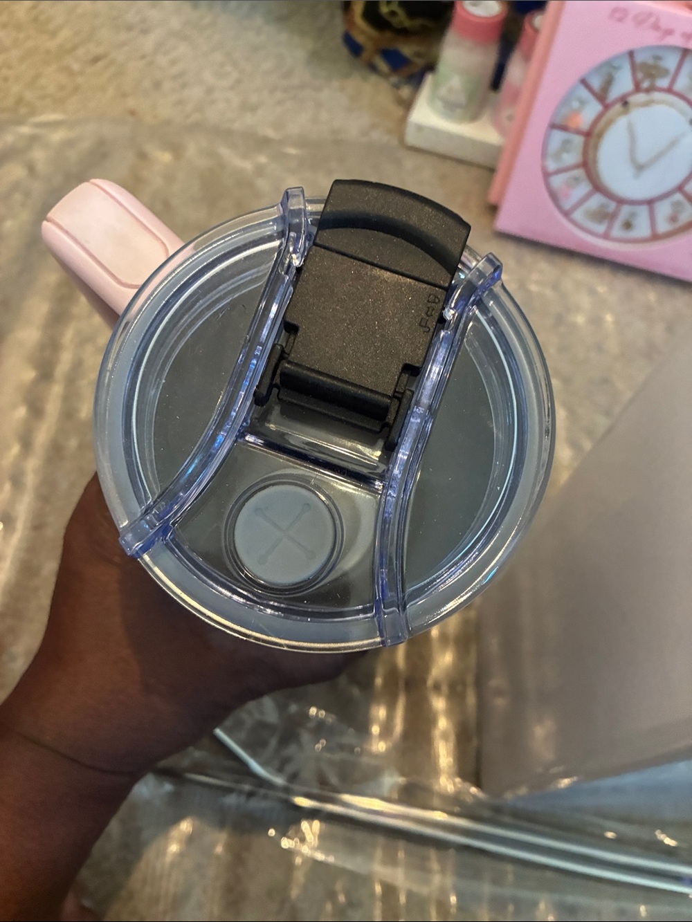 Sanrio Pink Character Travel Tumbler with Clear Lid and Handle - Picture 3 of 4